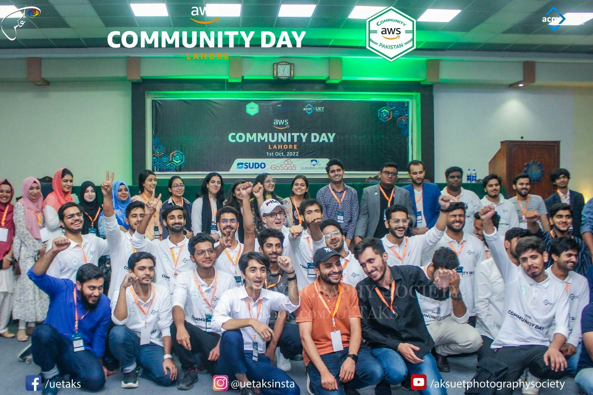 Sharjeel Yunus at AWS Community Day with AWS Community Day team